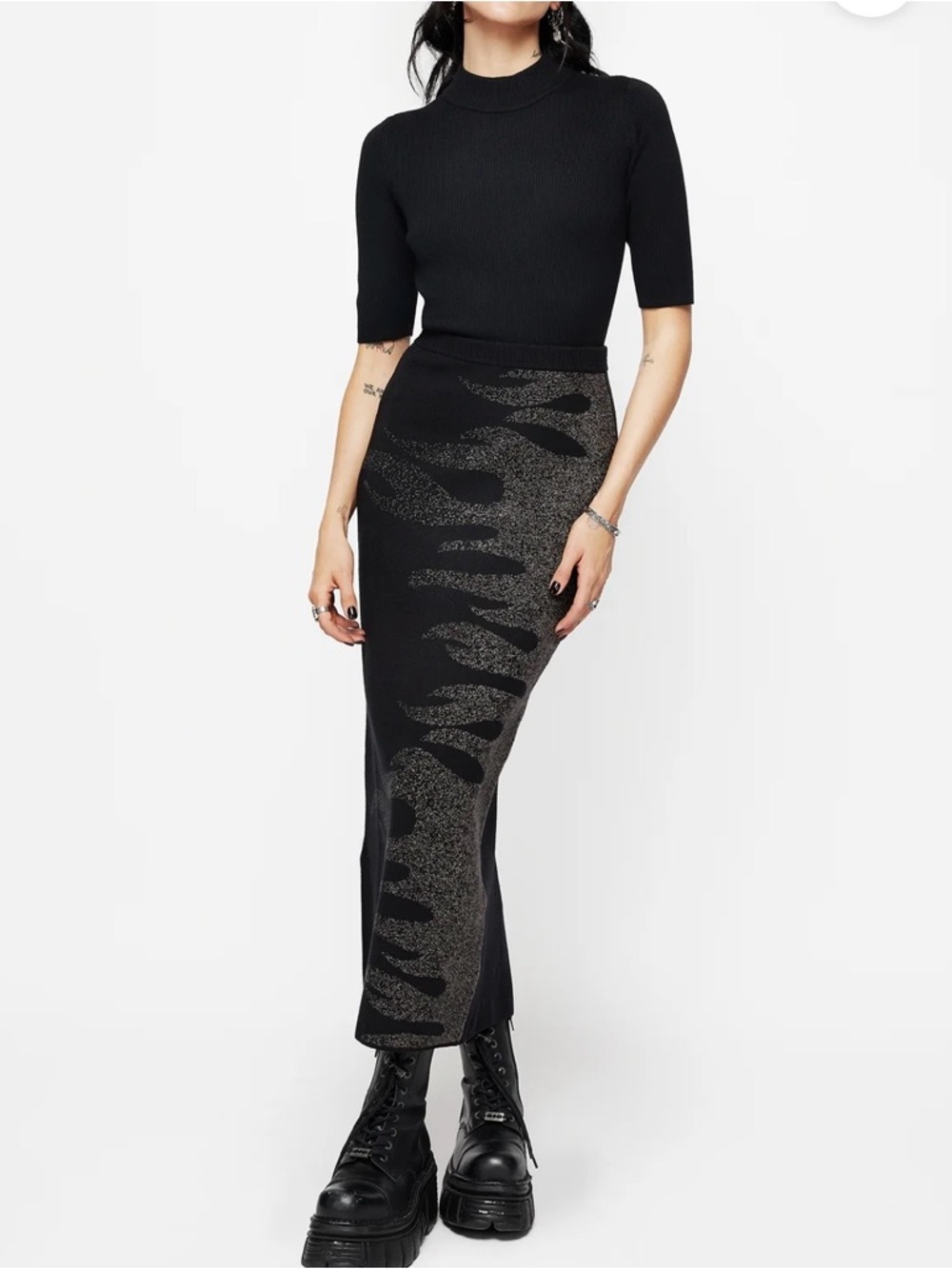 Disturbia Kenna Flame Lurex Maxi Skirt